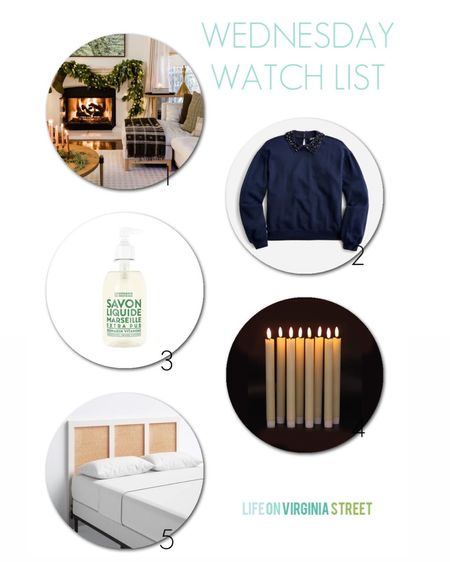 This week’s Wednesday Watch List includes a jewel collar sweatshirt, Rosemary hand soap, frameless flickering candle tapers, and a designer look-for-less rattan headboard that reminds me of the Pottery Barn Sausalito bed! Get all details here: https://lifeonvirginiastreet.com/wednesday-watch-list-392/.
.
#ltkhome #ltksalealert #ltkgiftguide #ltkholiday #ltkseasonal #ltkunder50 #ltkunder100 #ltkstyletip

#LTKHoliday #LTKsalealert #LTKhome