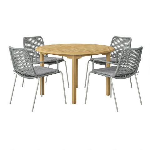 Fresia Teak Wood And Woven Rope 5 Piece Outdoor Dining Set | World Market