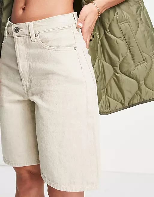 & Other Stories Spark organic cotton blend long denim shorts in beige | ASOS (Global)