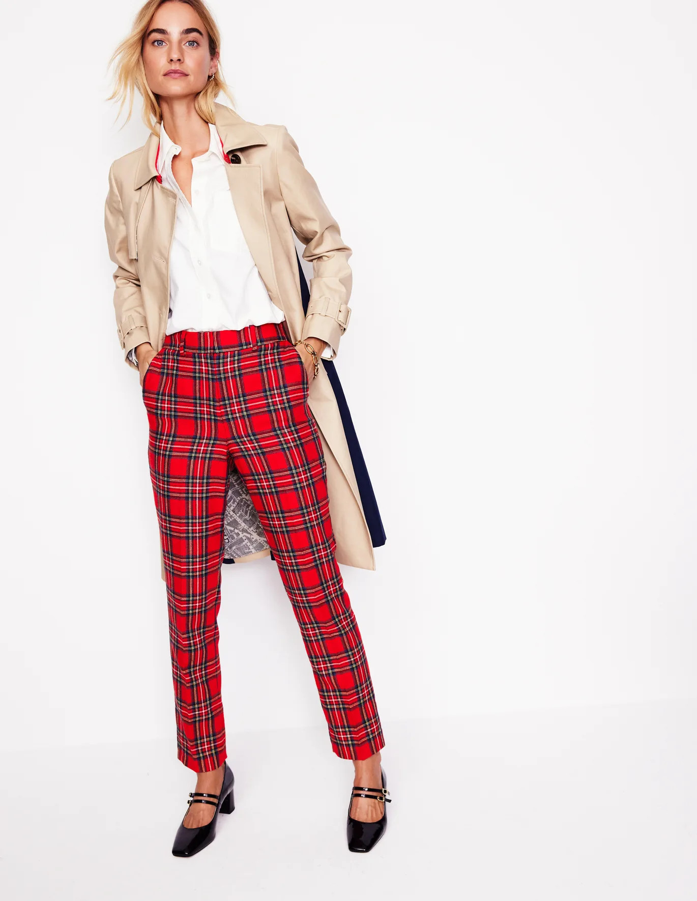 Kew Wool Blend Trousers  - Red Check | Boden UK | Boden UK