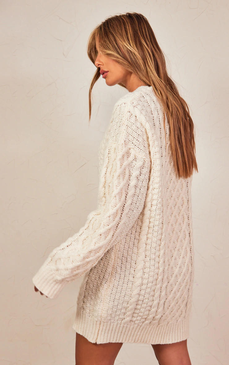 Cream Chunky Cable Knit Jumper Dress | Pretty Little Thing (Australia & New Zealand)