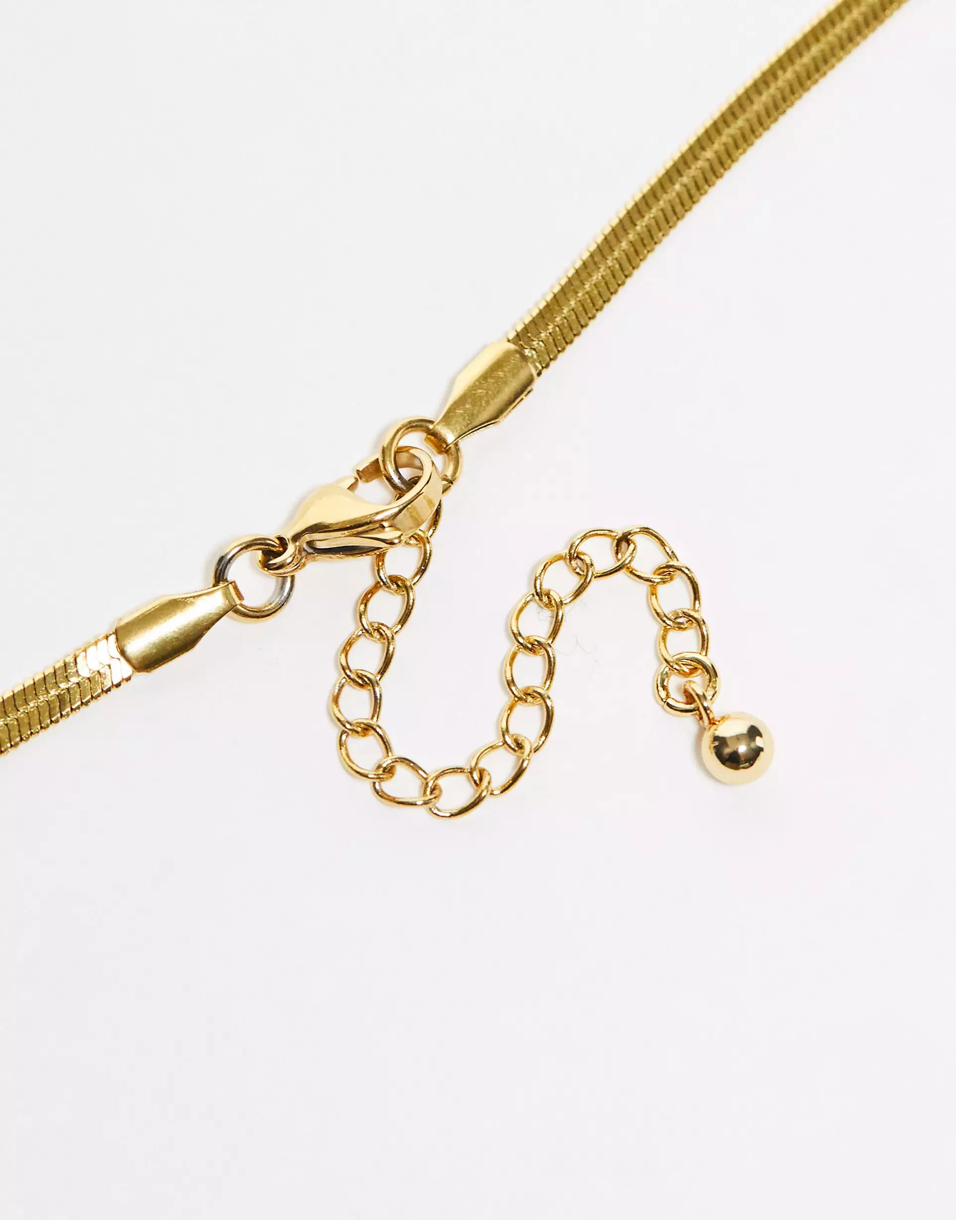ASOS DESIGN waterproof stainless steel mid length 16'' necklace with snake chain in gold tone | ASOS (Global)