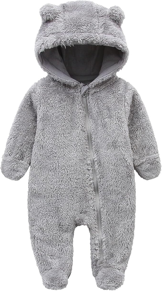 Newborn Baby Jumpsuit Hooded Fleece Rompers Long Sleeve Onesies Outwear Outfits | Amazon (US)