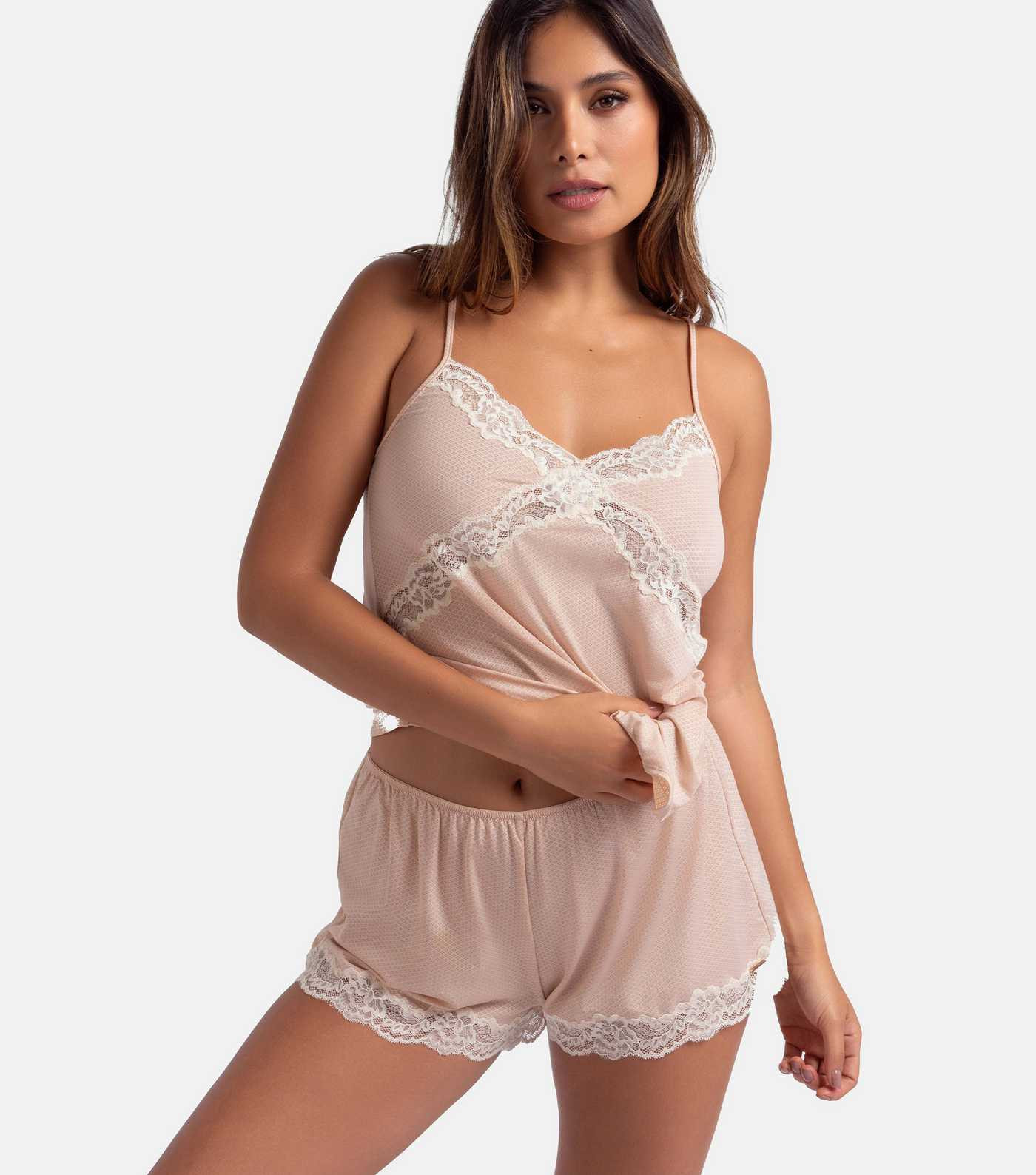 Dorina Pink Lace Trimmed Satin Shorts | New Look | New Look (UK)