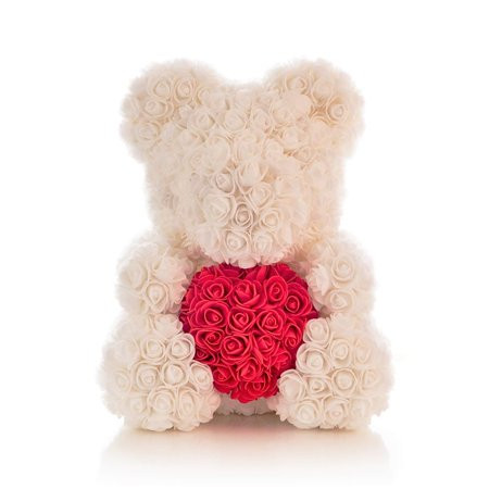 Homvare Foam Rose Teddy Bear 14"" with Gift Box for Valentines Day, Anniversary and Birthday - White | Walmart (US)
