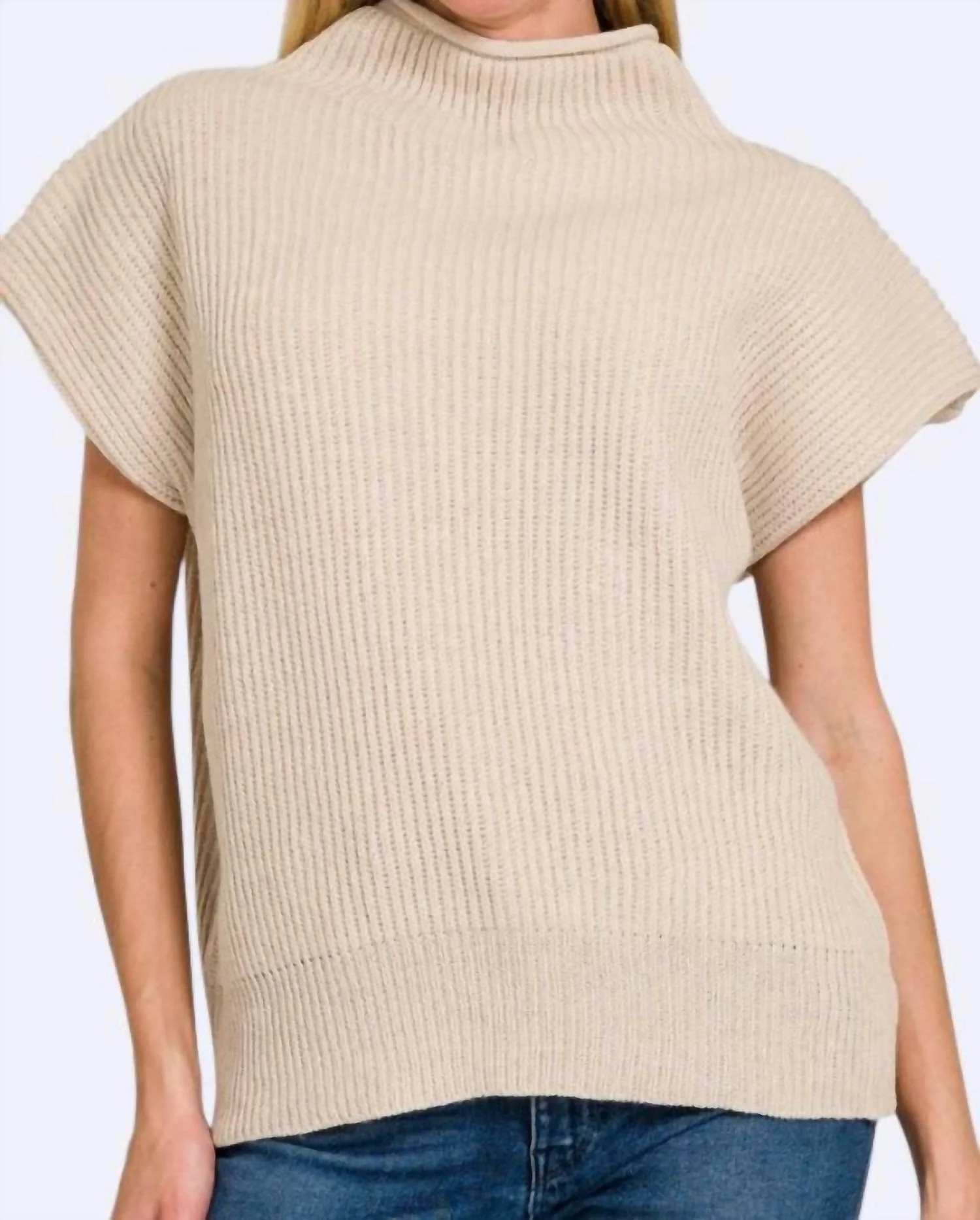 Right On Task Mockneck Sweater In Sand Beige | Shop Simon