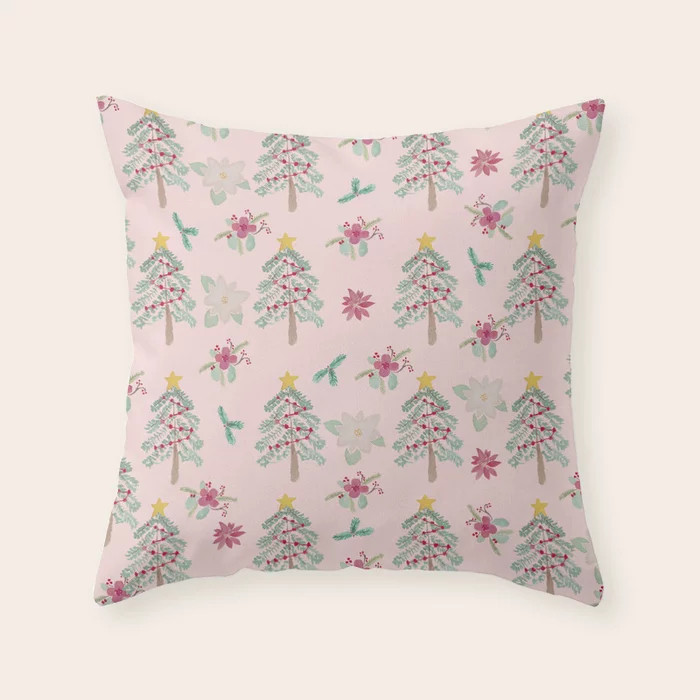 Christmas Pattern Pink Throw Pillow by LaVieClaire | Society6