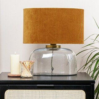 Table Lamp with Glass Base and Velvet Shade - 13.4"L x 10.2"W x 14.2"H - Bed Bath & Beyond - 3909... | Bed Bath & Beyond