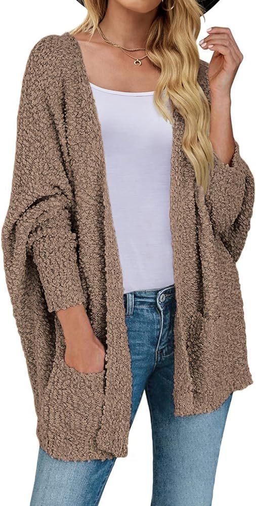 MEROKEETY Women's Fuzzy Popcorn Batwing Sleeve Cardigan Knit Oversized Sherpa Sweater Coat | Amazon (US)