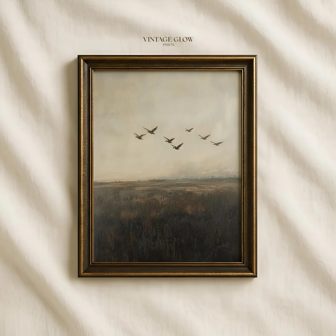 Flying Ducks Print | Vintage Countryside Landscape Rustic Farmhouse Wall Art | Digital Download |... | Etsy (US)