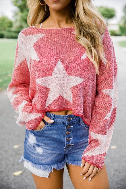 Rising Star Cropped Sweater Red | The Pink Lily Boutique