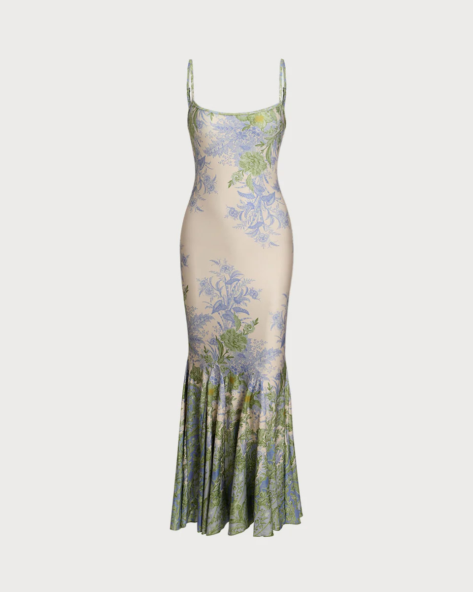 Green Floral Slip Mermaid Maxi Dress | rihoas.com