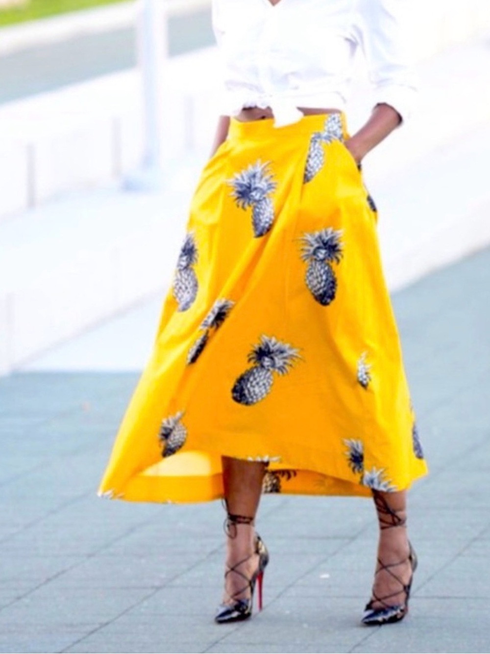 Ann Taylor Flowy Cotton Skirt with Pineapple print s 8 | Poshmark
