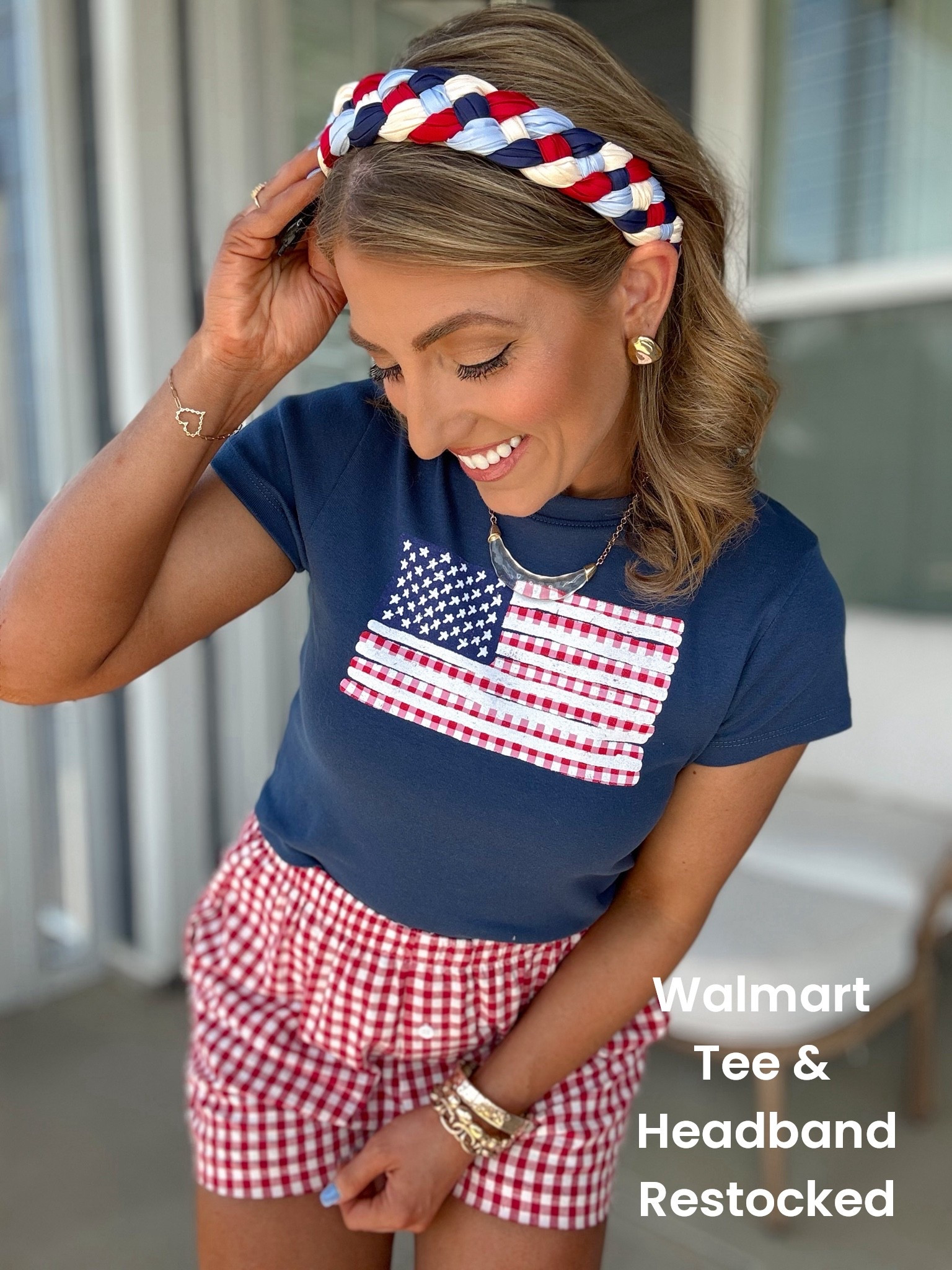 🇺🇸 The Walmart patriotic finds keep getting better! ❤️🤍💙

This adorable American flag tee is officially RESTOCKED and it’s one of my favorite affordable pieces for Memorial Day, the 4th of July, summer BBQs, baseball games, and all your red, white, and blue celebrations. The gingham flag detail is so cute, and I love how easy it is to style with shorts, denim, or white jeans.

And can we talk about this braided patriotic headband?! 😍 It’s been restocked too and is the perfect finishing touch for any Americana outfit.

✨ Walmart patriotic tee
✨ Walmart patriotic headband
✨ Affordable summer fashion
✨ Perfect for Memorial Day & July 4th
✨ Easy everyday Americana style

These are both such fun pieces that look way more expensive than they are—and they tend to sell out fast every year!

#WalmartFashion #WalmartFinds #PatrioticStyle #AmericanaStyle #FourthOfJulyOutfit #MemorialDayStyle #RedWhiteAndBlue #PatrioticOutfit #SummerStyle #AffordableFashion #WalmartNewArrivals #AmericanFlagTee #PatrioticHeadband #SummerOutfitIdeas #OOTD #LTKStyle #WalmartStyle #BudgetFriendlyFashion #CasualSummerStyle #PatrioticFashion

#LTKootd #LTKPetite