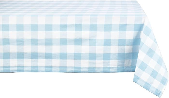 DII Buffalo Check Collection, Classic Farmhouse Tablecloth, 60 x 120, Light Blue & White | Amazon (US)