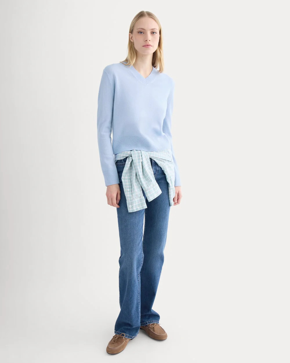 Cashmere Cropped High-V Sweater | Open Air Blue | Everlane