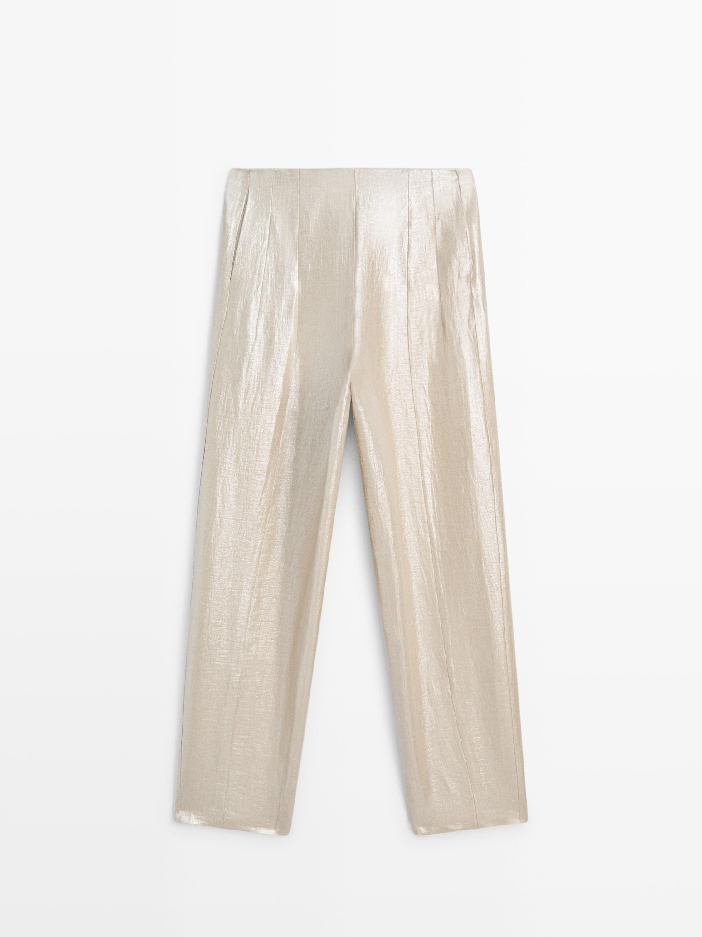 Flowing metallic linen trousers | Massimo Dutti US