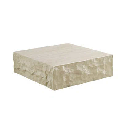 Modern Square Coffee Table, Fiberglass Imitation Stone Design, Polished Edges, Scratch Resistant Waterproof, No Assembly Required, Beige | Wayfair North America