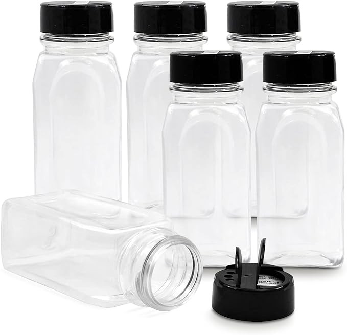 RoyalHouse - 6 Pack 14 Oz Plastic Spice Jars with Black Cap, Clear and Safe Plastic Bottle Contai... | Amazon (US)