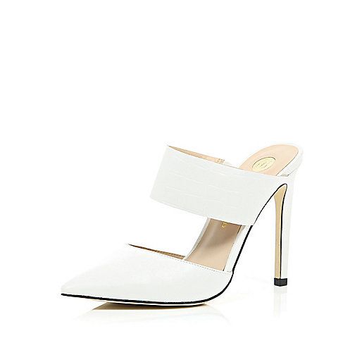 White leather point strappy mules | River Island (UK & IE)