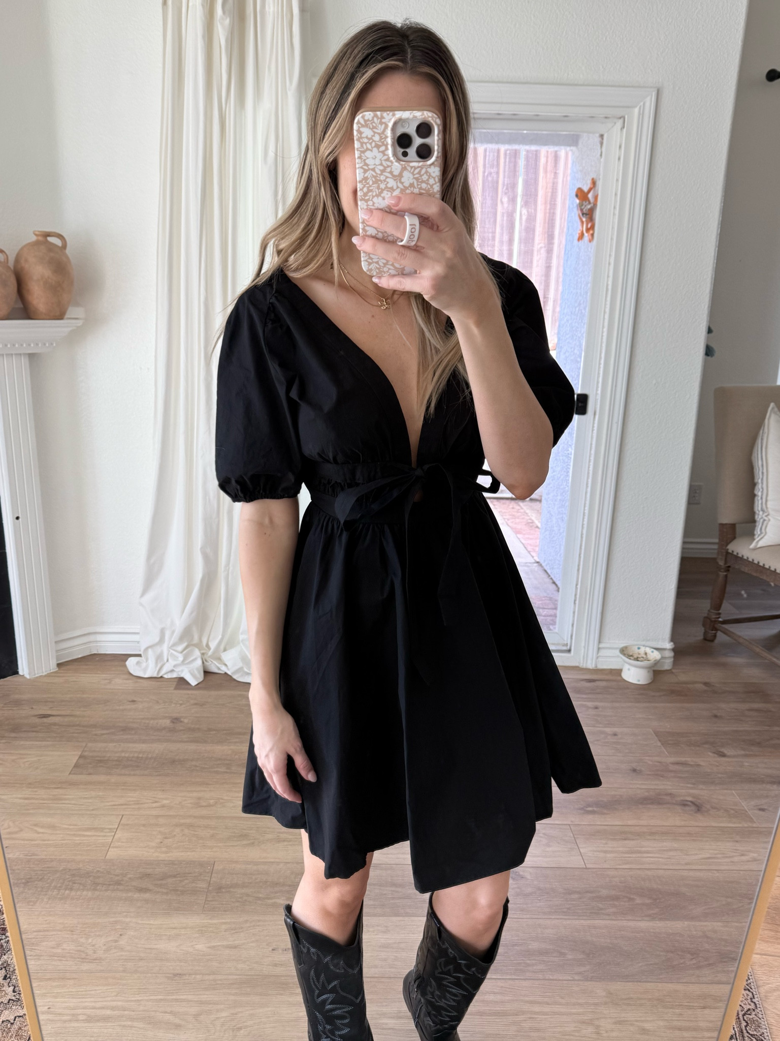 Amazon little black bow dress tts I’m in a small, my black cowboy boots are also Amazon, tts and so comfortable 

#LTKFindsUnder50 #LTKFindsUnder100 #LTKSaleAlert