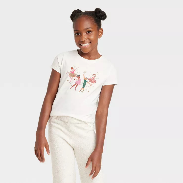Girls' Short Sleeve 'Dancing' Graphic T-Shirt - Cat & Jack™ Cream | Target