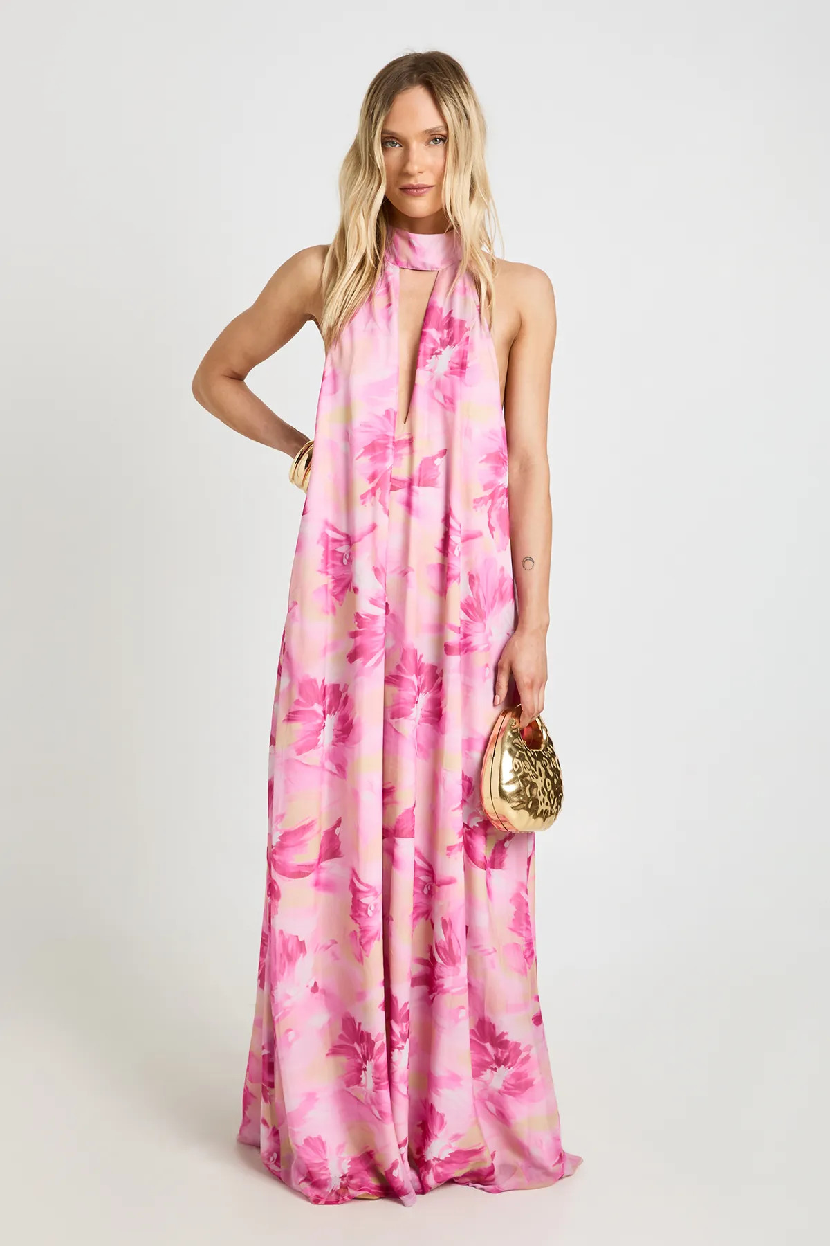Petite Floral High Neck Pleated Maxi Dress | PrettyLittleThing US