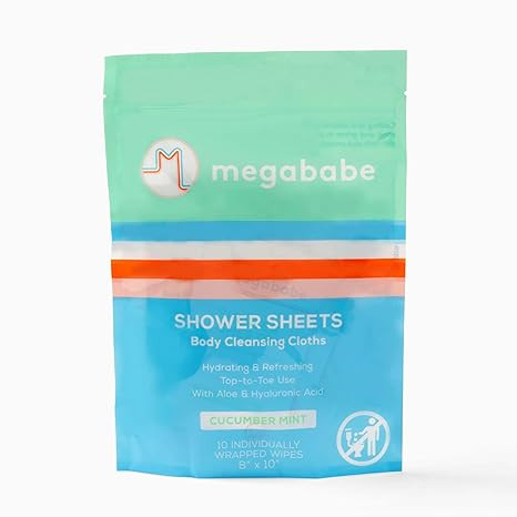 Megababe Cucumber Mint Shower Sheets | Individually Wrapped Body Cleansing Cloths | 10 Wipes (Pac... | Amazon (US)