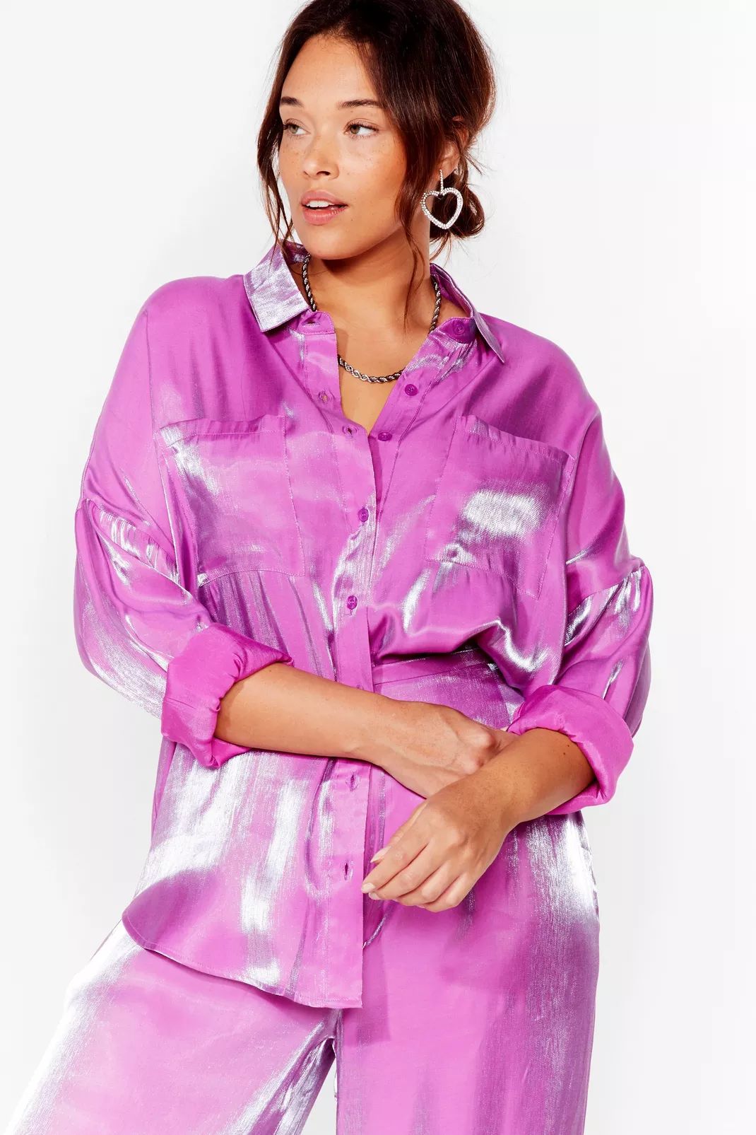 Plus Size Metallic Oversized Shirt | Nasty Gal (US)