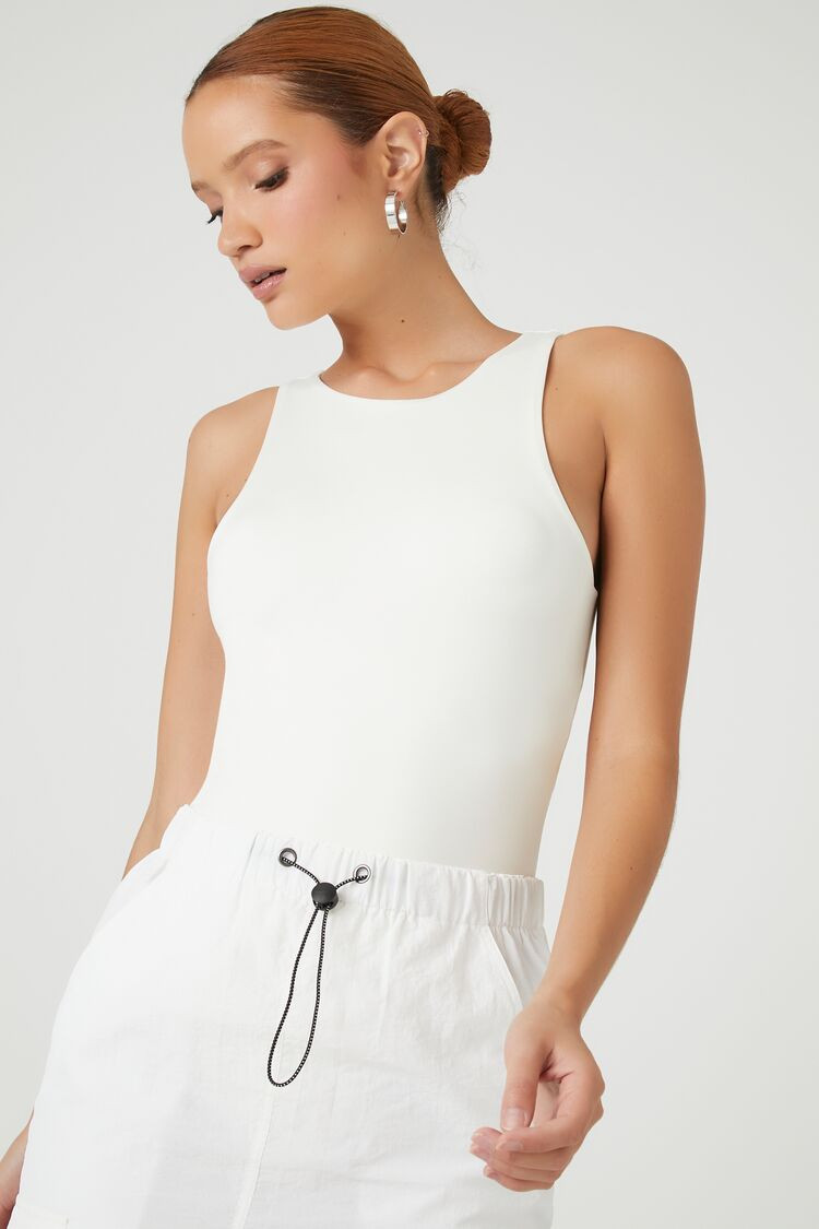 Women's Contour Sculpt Sleeveless Fitted Bodysuit in White Medium | Forever 21