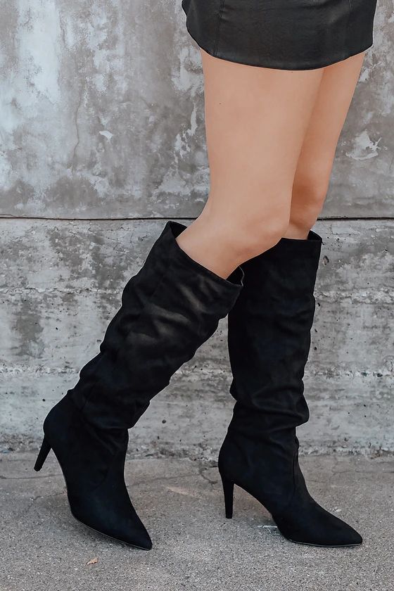 Captin Black Suede Pointed-Toe Knee High Boots | Lulus (US)