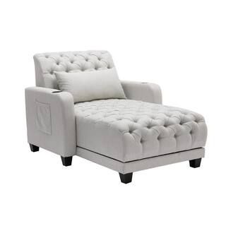 HOMEFUN Modern Tufted Beige Fabric Electric Adjustable Sofa Chaise Lounge with Wireless Charging ... | The Home Depot