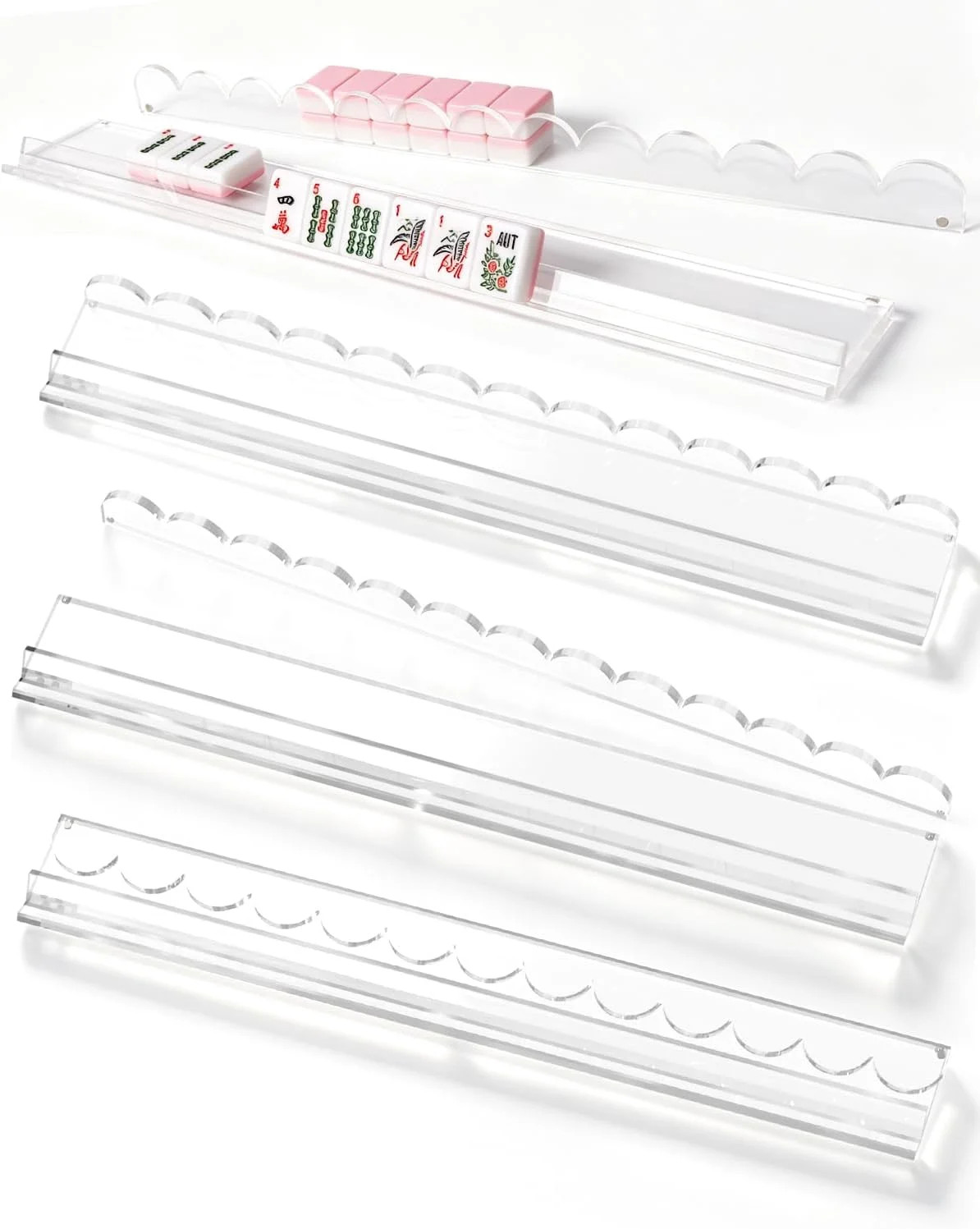 Acrylic Mahjong Racks with Magnetic Pusher, 17.4in Set of 4 Clear | Heavy-duty Acrylic, Scallop M... | Walmart (US)