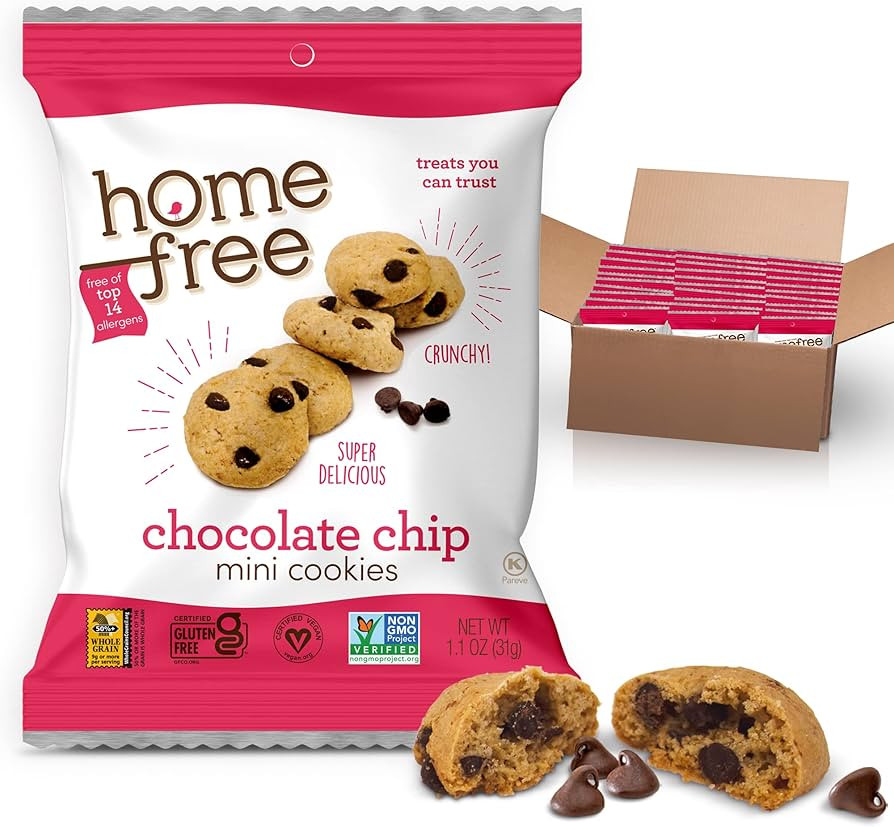 Homefree Mini Chocolate Chip Cookies, Gluten Free, Nut Free, Vegan, Individually Wrapped Packs, S... | Amazon (US)