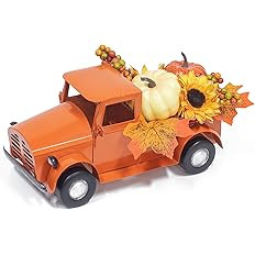 KI Store Fall Truck Decor 12-Inch Vintage Metal Truck with Fall Pumpkin Sunflower for Halloween T... | Amazon (US)