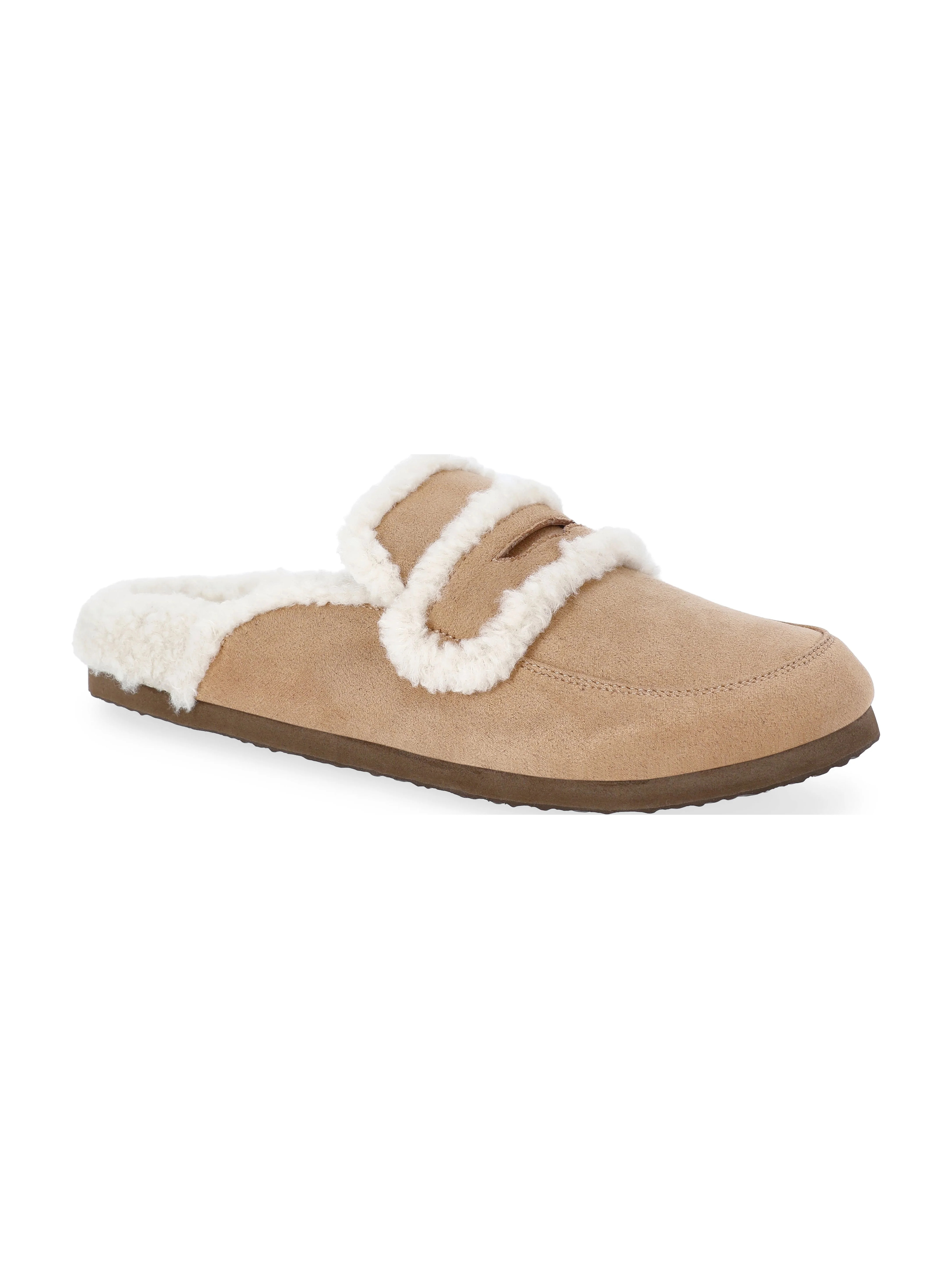 Time and Tru Women's Faux Shearling Slide On Loafers - Walmart.com | Walmart (US)