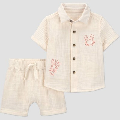 Carter's Just One You® Baby Boys' 2pc Crab Button-Down T-Shirt and Shorts Set - Ivory/Orange Newborn | Target