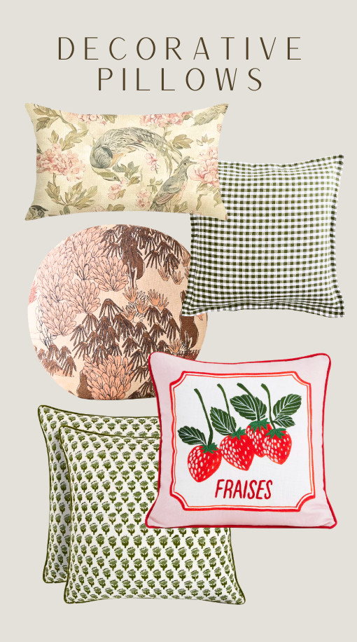 Elevating my space one pillow at a time 🤍 mixing florals, gingham, and playful prints for that perfectly curated, cozy feel. The strawberry one has my heart 🍓✨

#ltkhome #ltkstyle #homedecor #decorinspo #throwpillows #cozyhome #cottagecoredecor #grandmillennial #vintageinspired #layeredhome #neutralhome #homestyling 

 