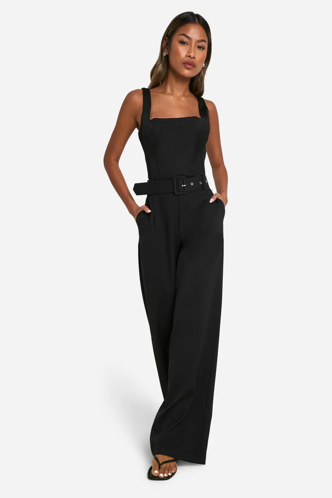 Self Fabric Belted Wide Leg Trouser | Boohoo.com (UK & IE)