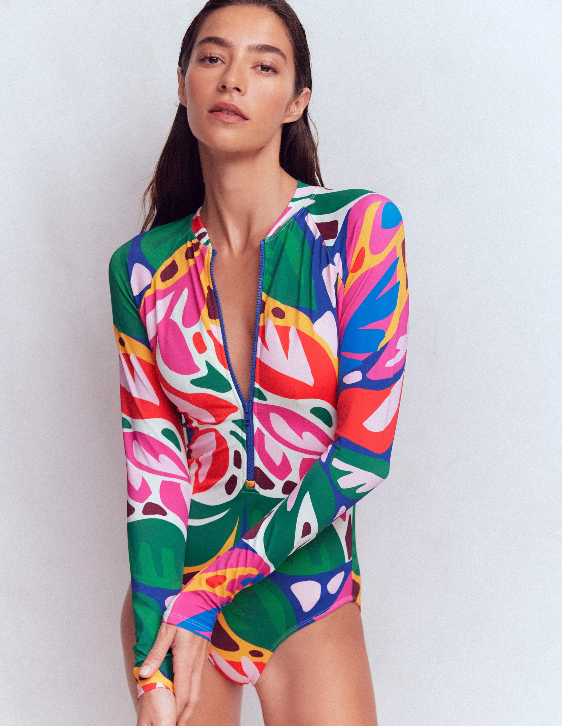 Rash Guard Swimsuit-Multi, Leafy Cascade | Boden (US)