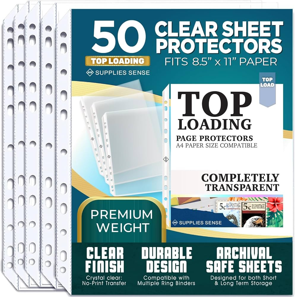 Sheet Protectors for 3 Ring Binder - 50 Premium Clear Plastic Page Protectors for 3 Ring Binder -... | Amazon (US)