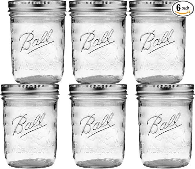 Wide Mouth Mason Jars 16 oz - (6 Pack) - Ball Wide Mouth Pint 16-Ounces Mason Jars With Airtight ... | Amazon (US)
