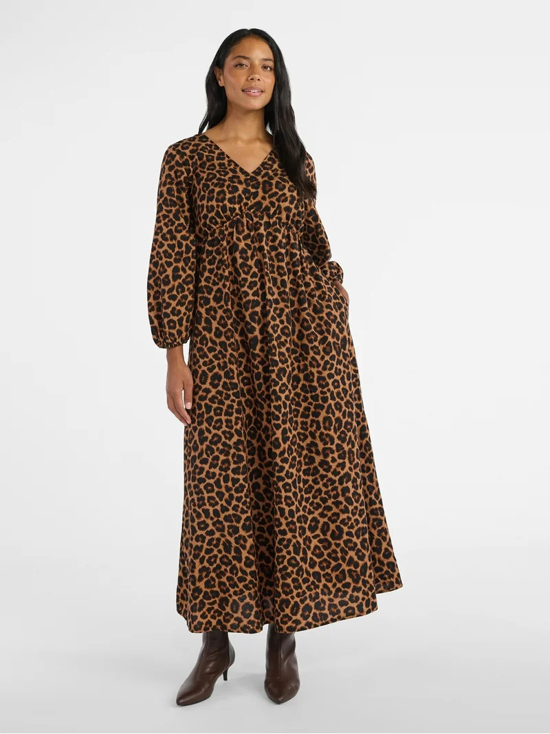 Time and Tru Women's Tie Back Maxi Dress with 3/4-Length Sleeves, Sizes XS-XXXL | Walmart (US)