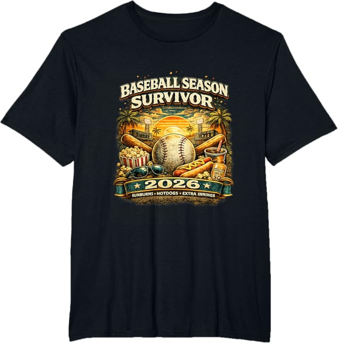Baseball Season Survivor 2026 Funny Fan Vintage Sunset T-Shirt | Amazon (US)
