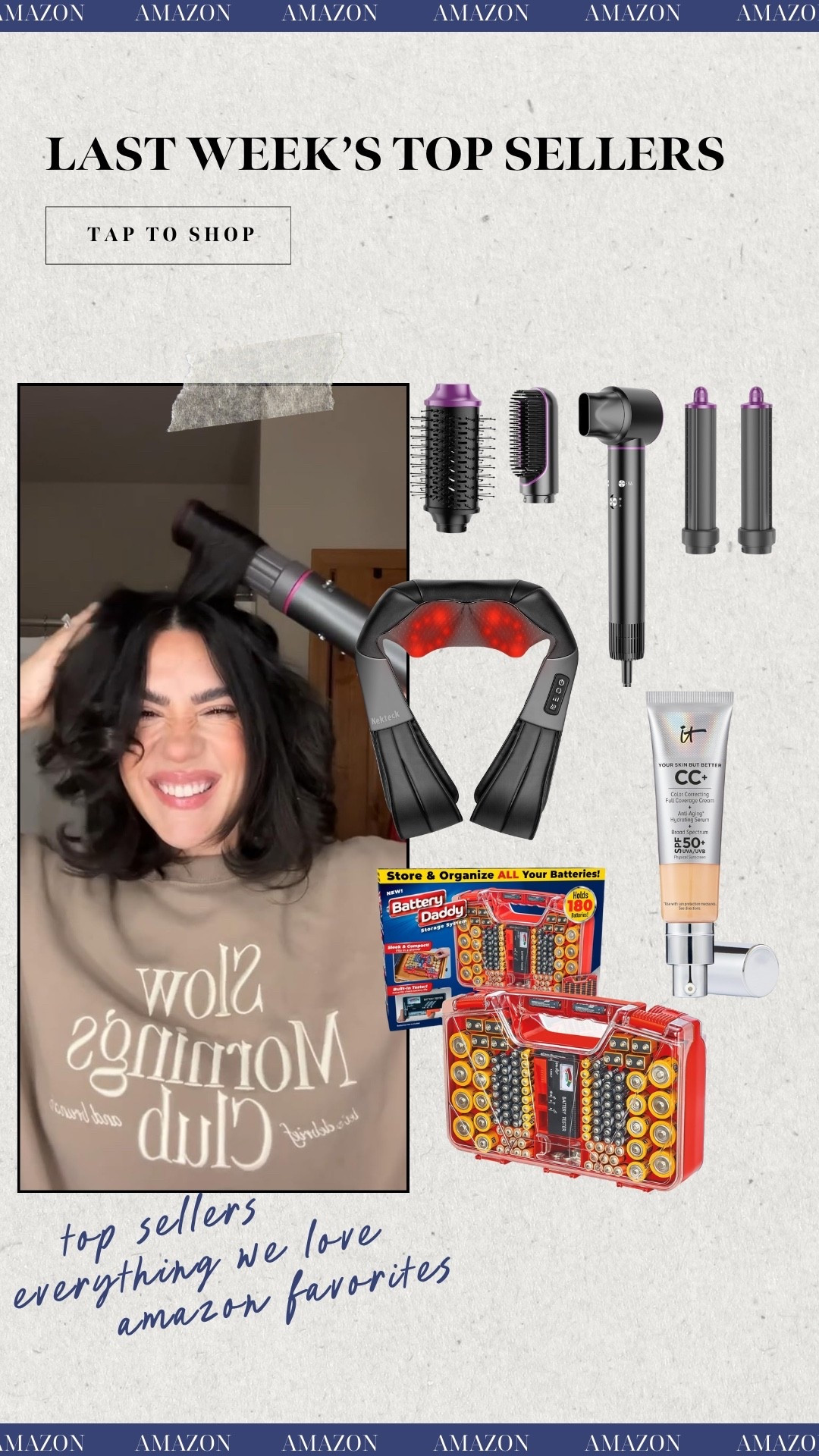 Last weeks top Amazon sellers! Shark/dyson lookalike blowout hair tool, viral cc cream, neck massager, & battery storage! 

#LTKSeasonal #LTKFindsUnder50 #LTKHoliday