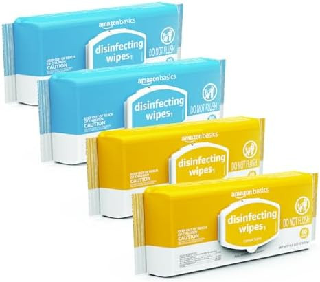 Amazon Basics Disinfecting Wipes, Lemon & Fresh Air Scent, Multi-Surface, Sanitizes/Cleans/Disinf... | Amazon (US)