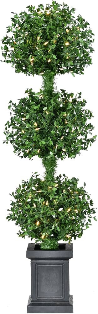 Fraser Hill Farm 48" Boxwood Topiary with Warm LED Lights in Black Pot, Great Outdoor Holiday Dec... | Amazon (US)