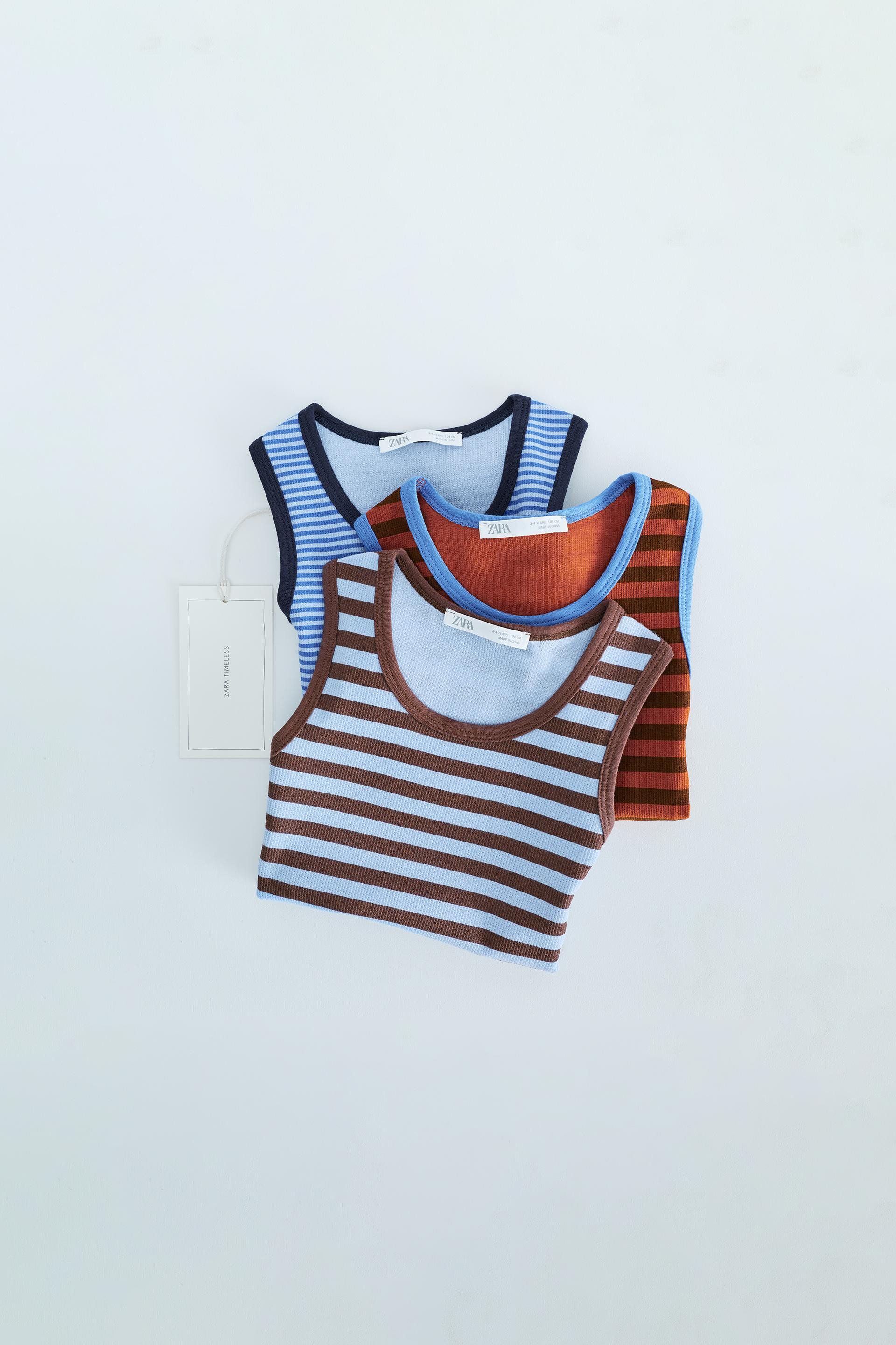 ZARA TIMELESS - THREE-PACK OF STRIPED RIBBED T-SHIRTS | Zara US