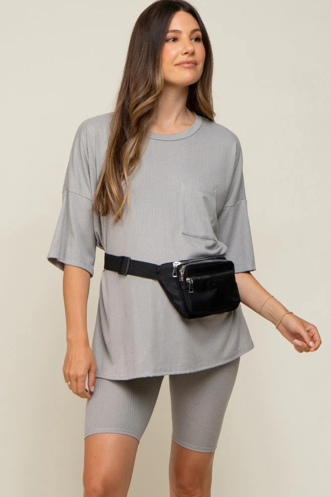 Heather Grey Ribbed Biker Short Maternity Sleep Set | PinkBlush Maternity