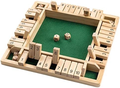 ropoda Shut The Box Dice Game Wooden (2-4 Players) for Kids & Adults [4 Sided Large Wooden Board ... | Amazon (US)